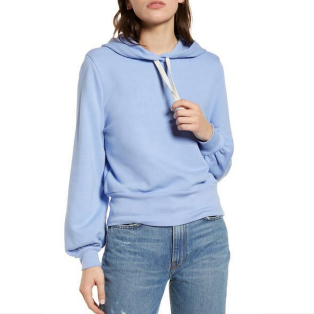 Madewell Bubble-Sleeve Hoodie Crop Sweatshirt
